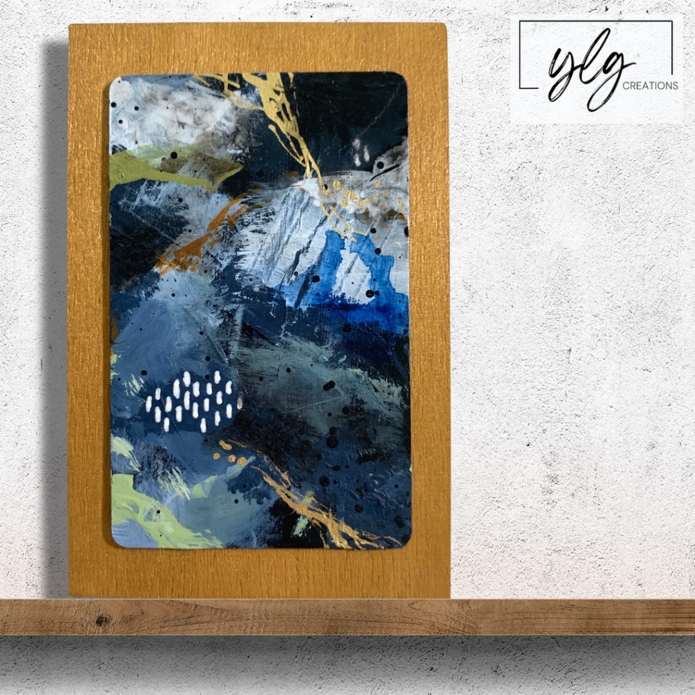 Original Mini Painting Abstract Acrylic Art Blue Black Gold Metallic Chances 4